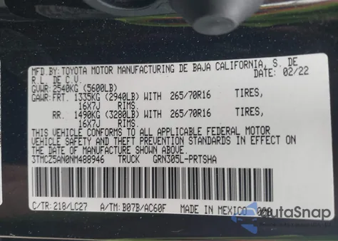 2022 Toyota Tacoma Trd Off Road from USA, damaged, VIN 3TMCZ5AN0NM488946